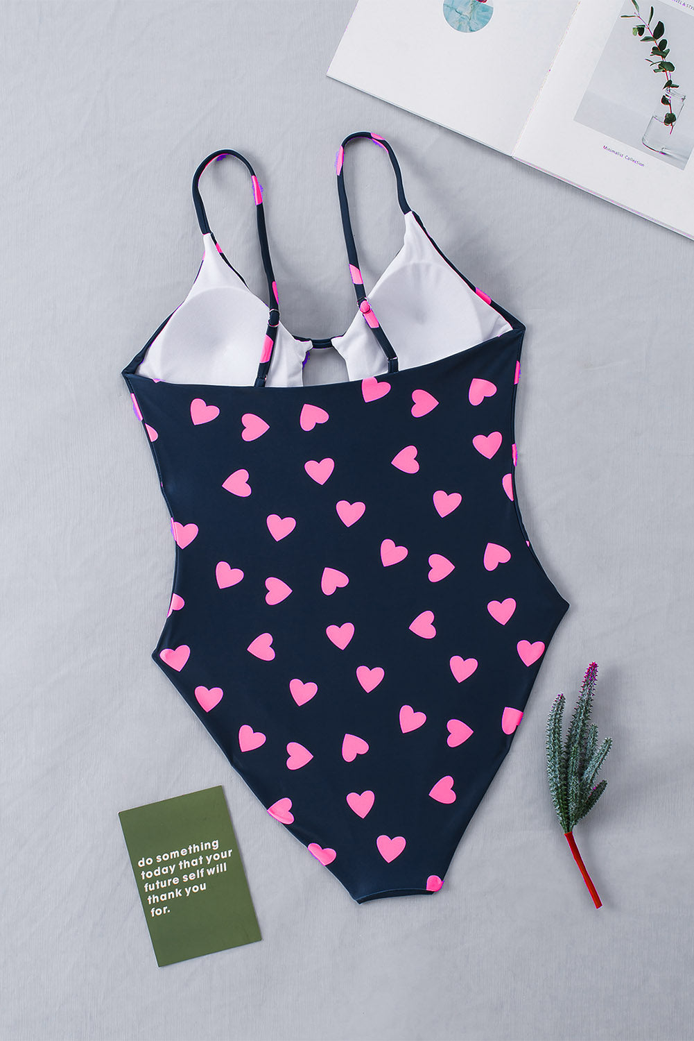 Sweet Heart Print Cut out Backless One-piece Swimwear