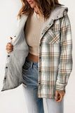 Gray Plaid Pattern Sherpa Lined Hooded Shacket