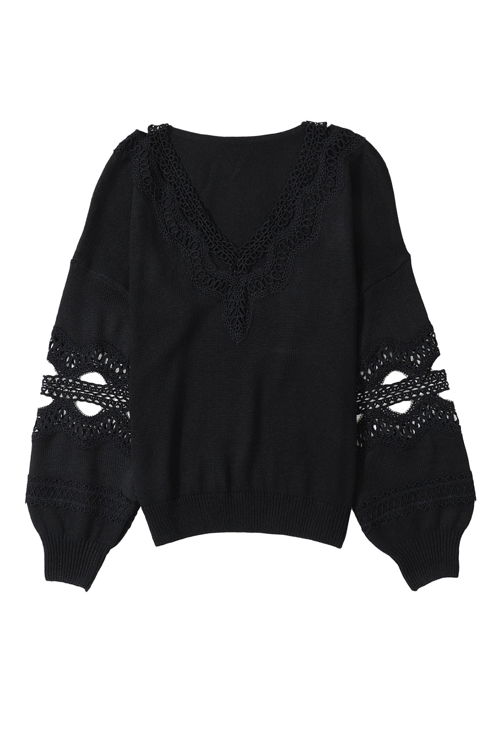 Hollowed Lace Splicing V Neck Loose Sweater