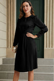 Twist Front Tie Back Long Sleeve Satin Dress