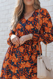 Floral Print Faux Wrap Belted Dress