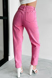 Pink Star Shape Patchwork Mid Waist Straight Leg Jeans