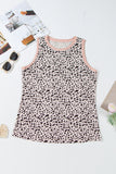 Gray Leopard Print Round Neck Tank Top