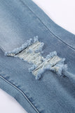 Sky Blue Ripped Slim Fit Washed Jeans