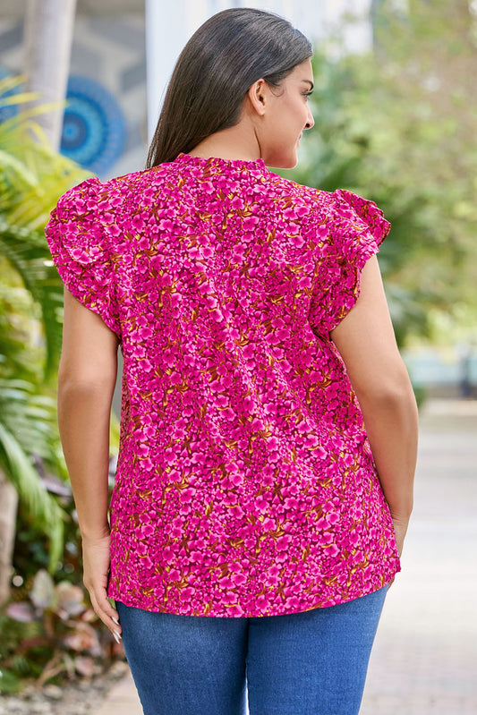 Floral Print Ruffle Sleeve Plus Size Shift Top