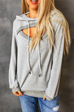 Ribbed Trim Cut-out Bust Drawstring Hoodie