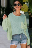 Green Exposed Seam Chest Pocket Loose Sleeve Oversized Top