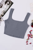 Grey Ribbed Knit Henley Crop Tank