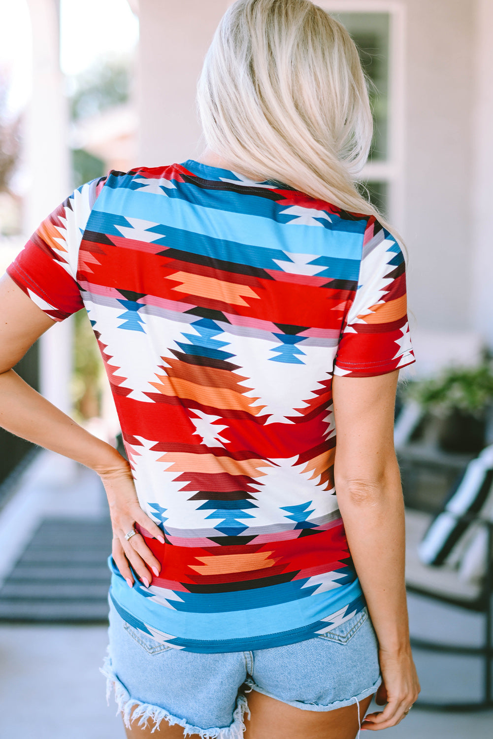 Aztec Geometric Print Hollowed Neckline Tank Top