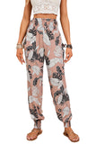 Boho Smocked Waist Floral Print Jogger Casual Pants