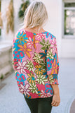 Multicolor Vibrant Floral Print Trimmed Ruffle Sleeve Blouse