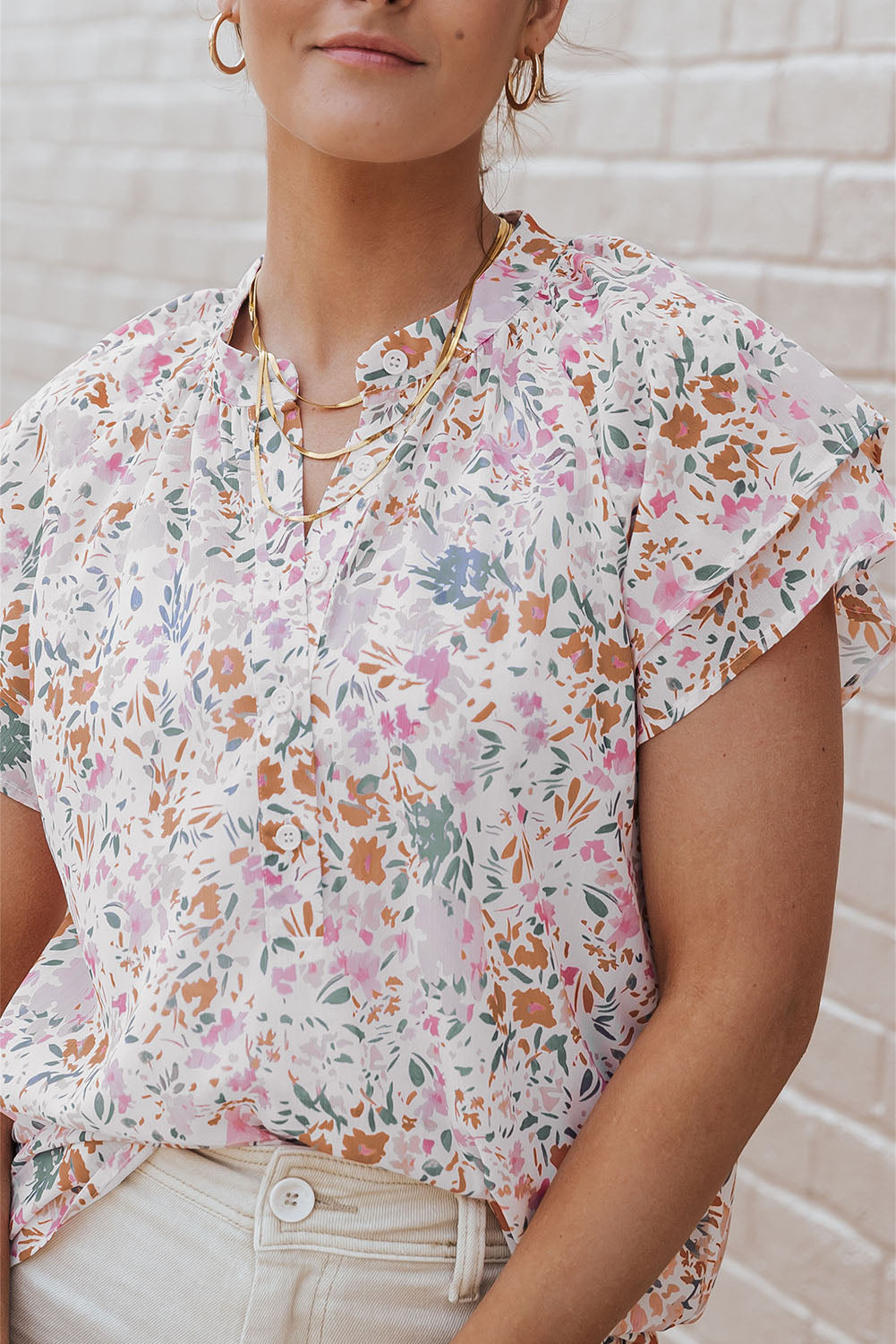 Débardeur blanc à bretelles spaghetti et imprimé floral Boho 