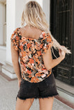 Floral Flutter Sleeves Square Neck Blouse