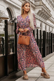 Boho Floral Print Buttons Deep V Neck Maxi Dress