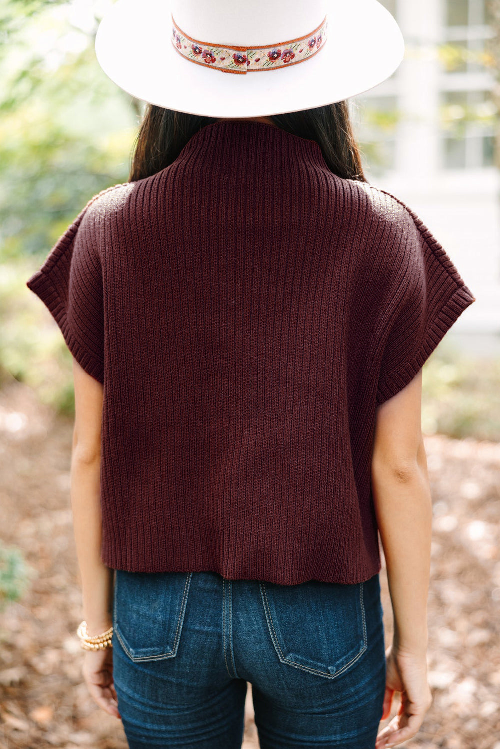 Beau Blue Patch Pocket Ribbed Knit Short Sleeve Sweater