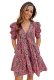 Vintage Puff Sleeve Side Pockets Floral Dress