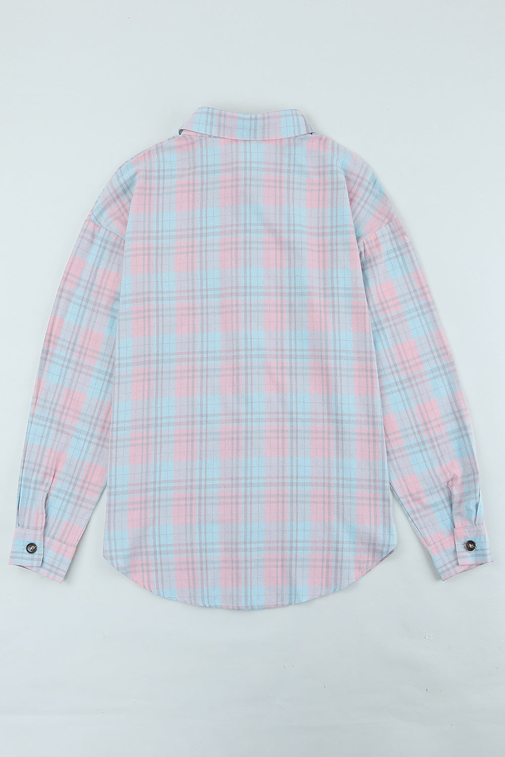 Chemise à manches longues à motif écossais et encolure à col rose