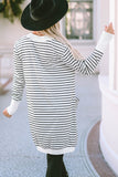 Striped Side Pockets Open Front Cardigan