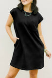 Black Textured Cap Sleeve T Shirt Dress