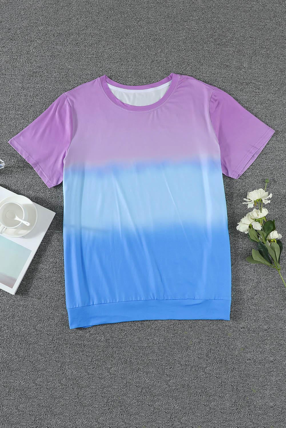 T-shirt violet à col ras du cou et tie-dye color block grande taille