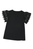 Lace Ruffle Sleeve Round Neck T Shirt