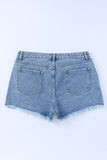 Short en jean taille haute croisé bleu ciel