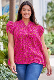 Floral Print Ruffle Sleeve Plus Size Shift Top