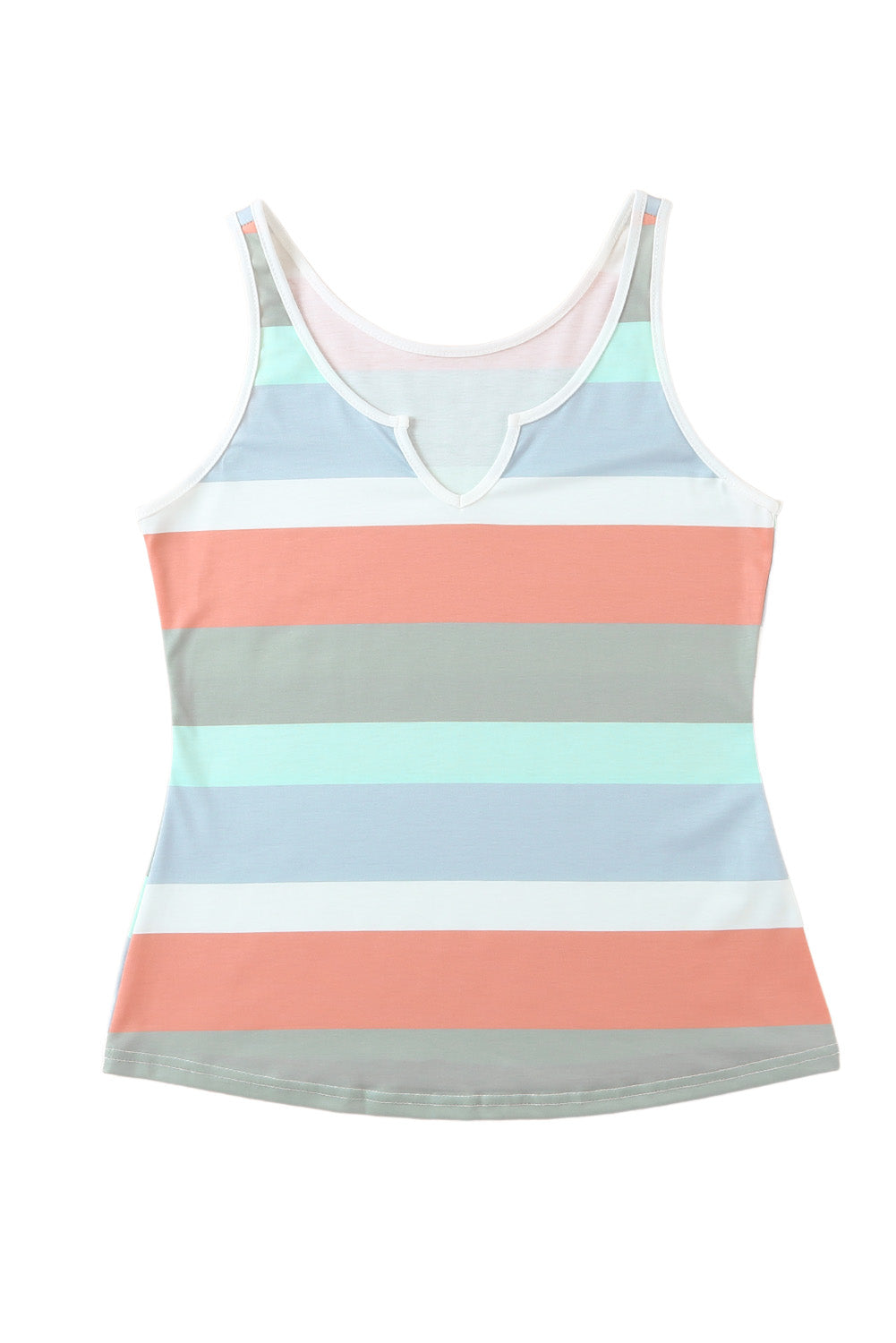 Striped Color Block Notched Neck Tank Top