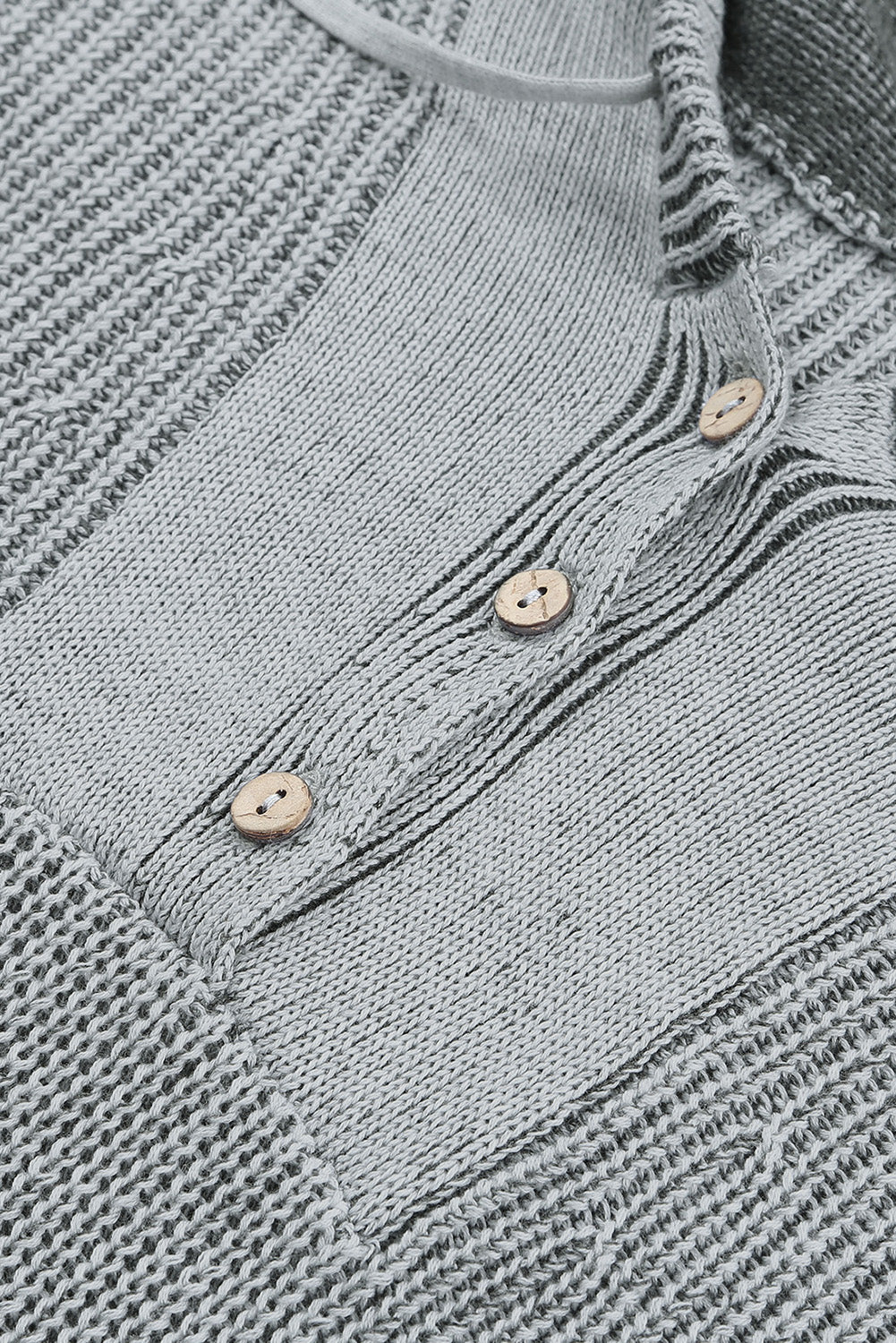 Pull à capuche gris Henley à col en V