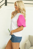 White Contrast Tweed Puff Sleeve Top