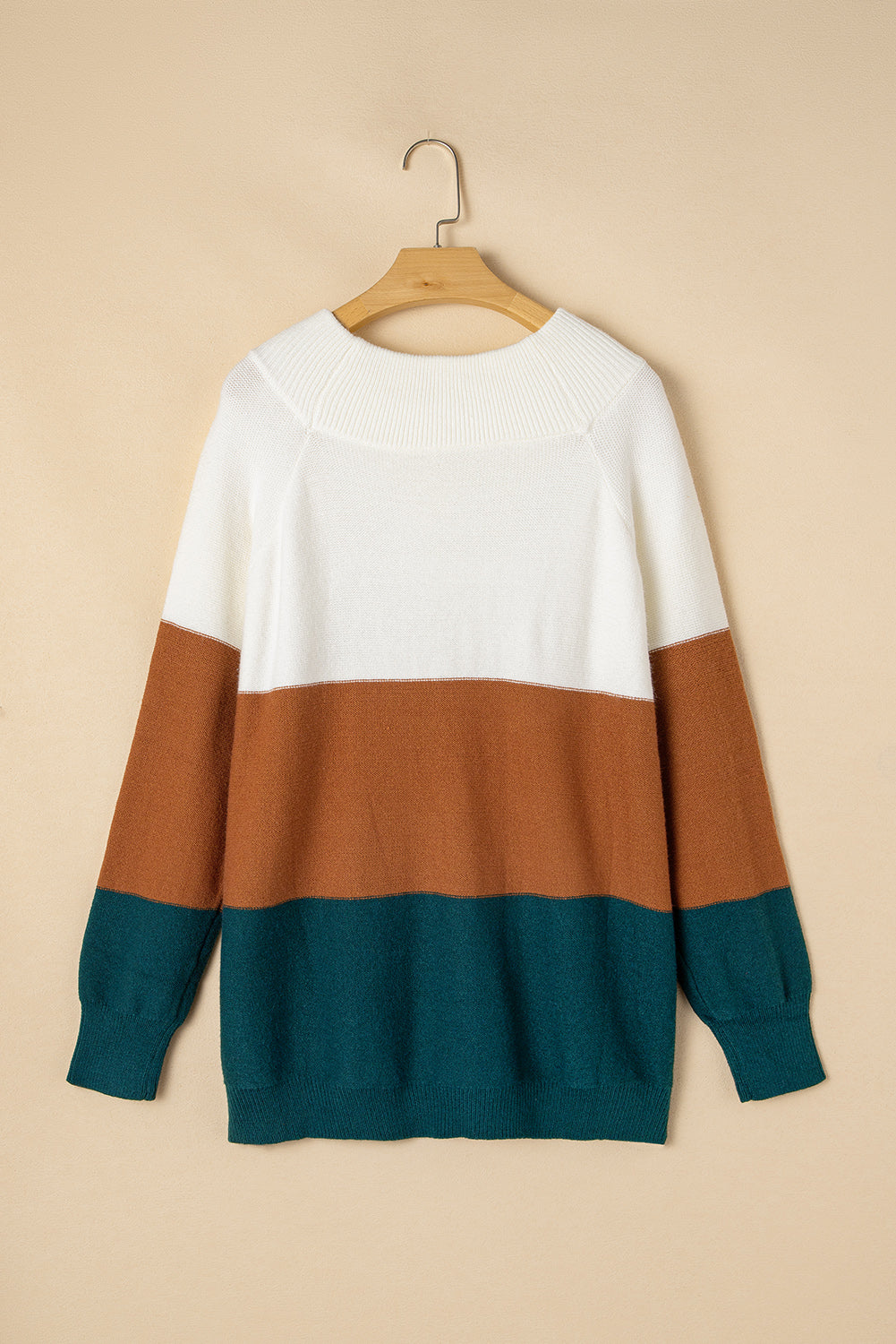 Plus Size Ribbed Trim Color Block Sweater