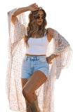 Tassel Trim Split Sleeve Boho Print Kimono