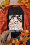 Black Nightmare Before Coffee Skull Checkerboard Graphic Halloween Tee