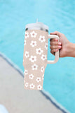 Floret Print Stainless Tumbler With Lid And Straw