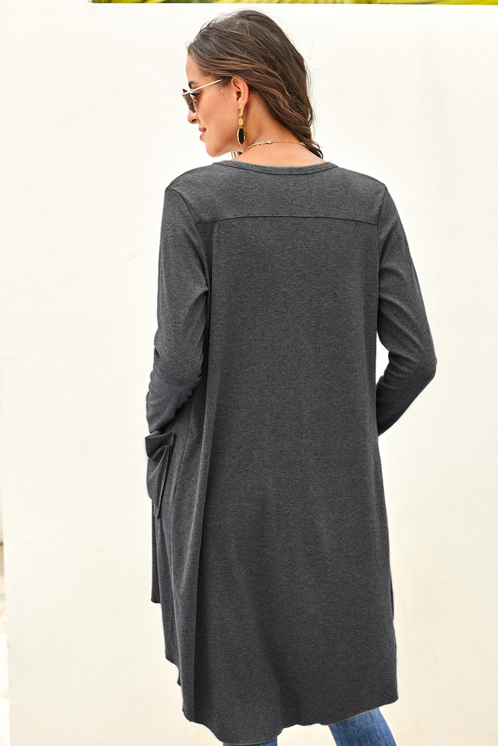 Selected Button Pocketed High Low Cardigan