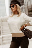 Textured Knit Contrast Long Sleeve Sweater