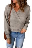 Wrap V Neck Back Tie Knit Sweater