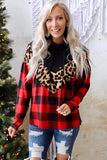 Chevron Plaid Leopard Patchwork Turtleneck Sweatshirt