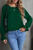 Crew Neck Ruffle Bubble Sleeve Top