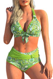 Paisley Print Halter Neck High Waist Bikini Swimsuit