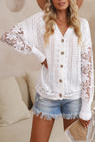 Lace Crochet Hollow Out Knit Buttoned Sweater