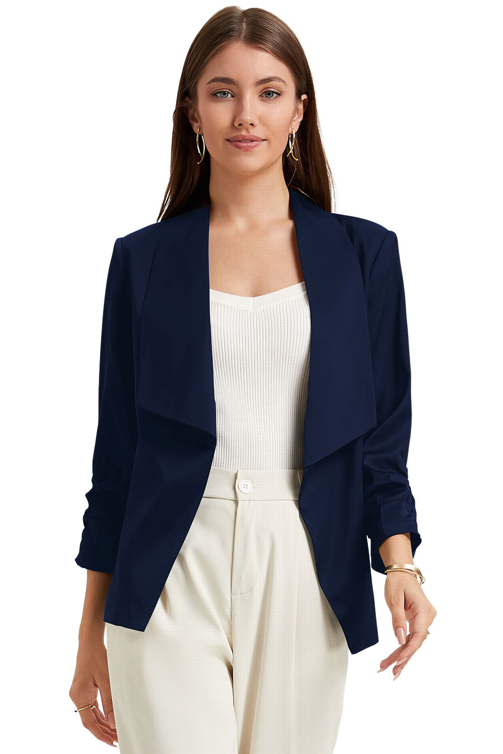 Solid Lapel Collar Satin Blazer