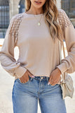 Khaki Lace Long Sleeve Textured Pullover