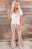 Striped Fringe Bell Bottom Denim Pants