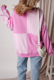 Pink Colorblock Henley High Low Oversize Sweatshirt