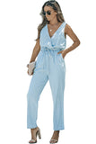 Pocketed Chambray Sleeveless Jumpsuit