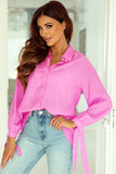 Split Back Tie Knot Buttoned Long Sleeve Shirt