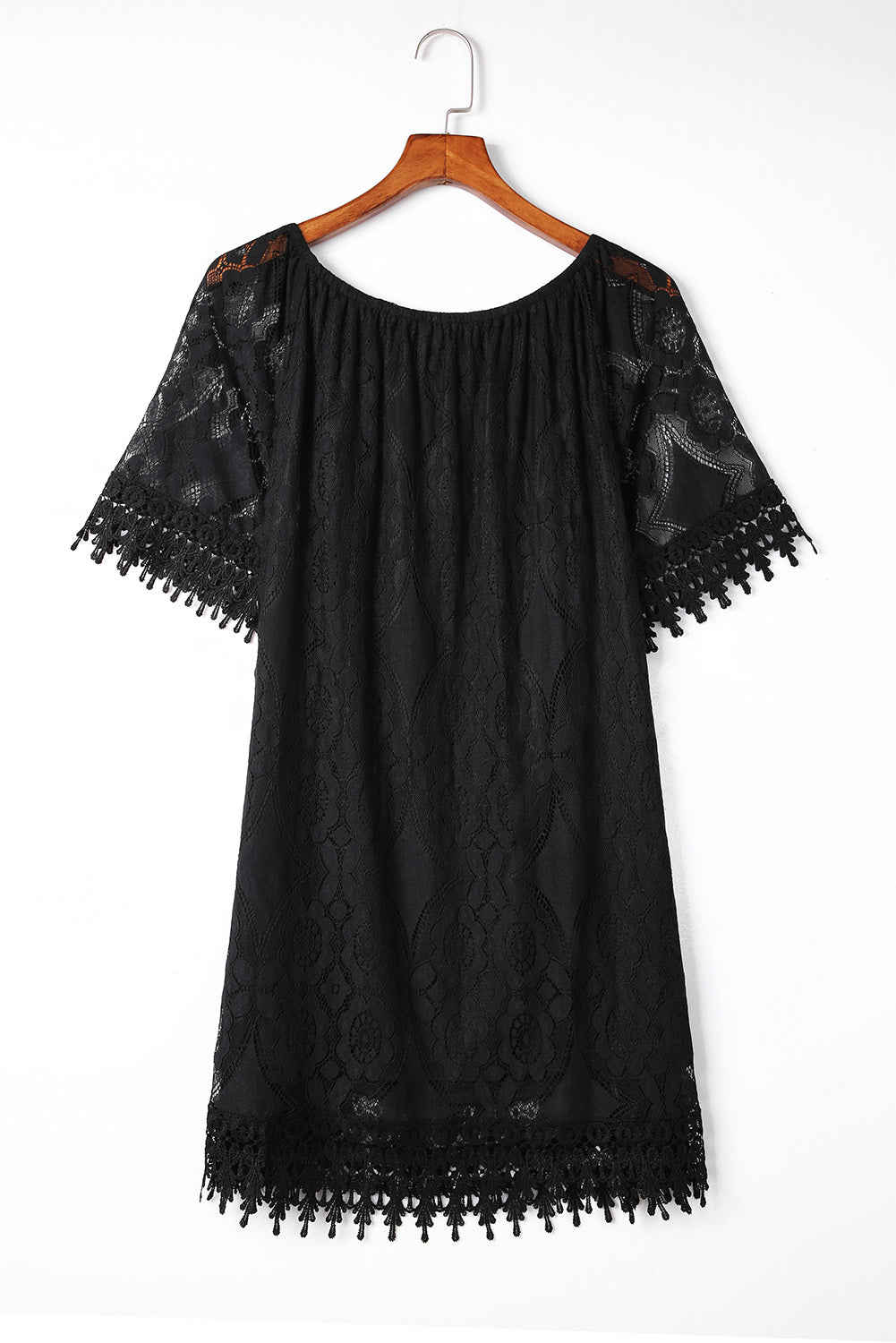 Round Neck Short Sleeve Loose Lace Dress