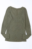 Loose Ribbed Knit V Neck Long Sleeve Top