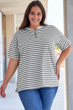 T-shirt Henley rayé à manches courtes de grande taille 